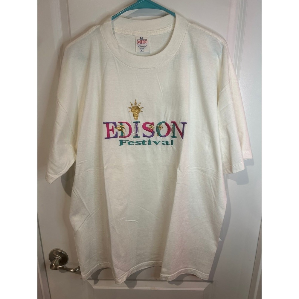Vintage 90's Thomas Edison Light Festival Embroidered T-Shirt Mens XL